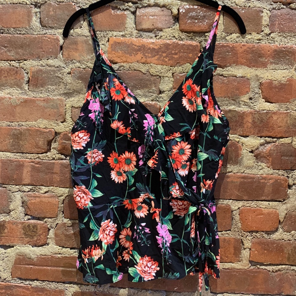 Black Floral Wrap Top